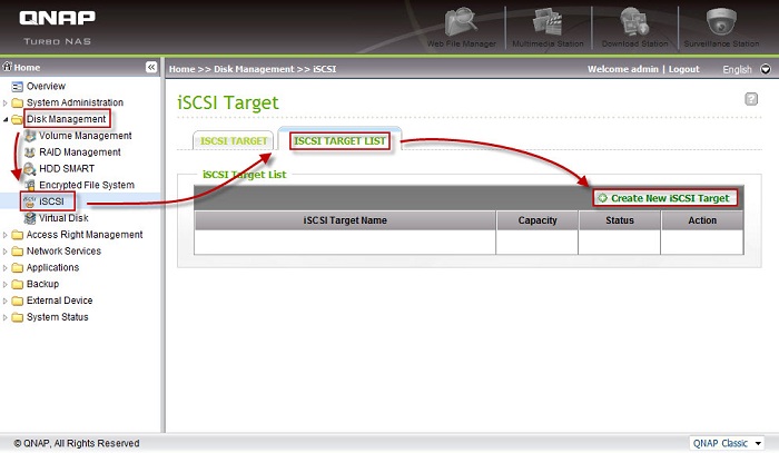 Start the iSCSI target creation wizard