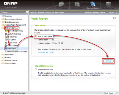 Enable the Apache web server