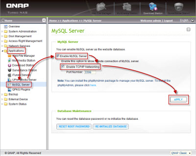 Enable the MySQL database server