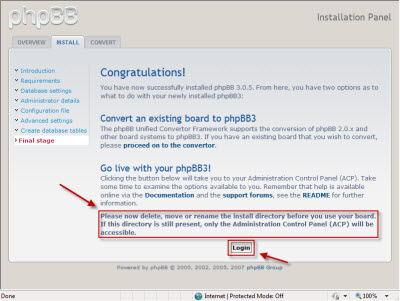 phpBB3 installation completed