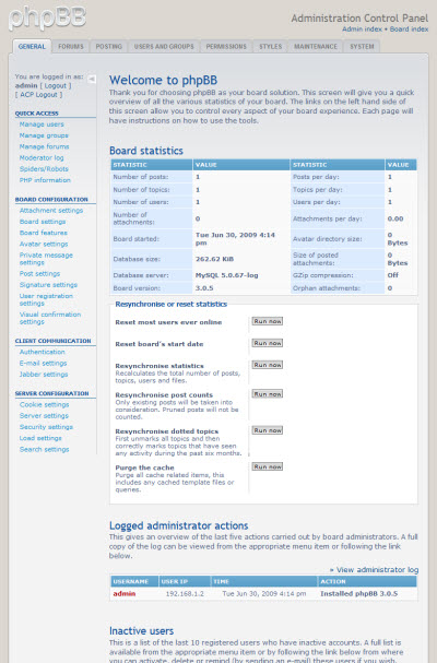 phpBB3 Administration Control Panel