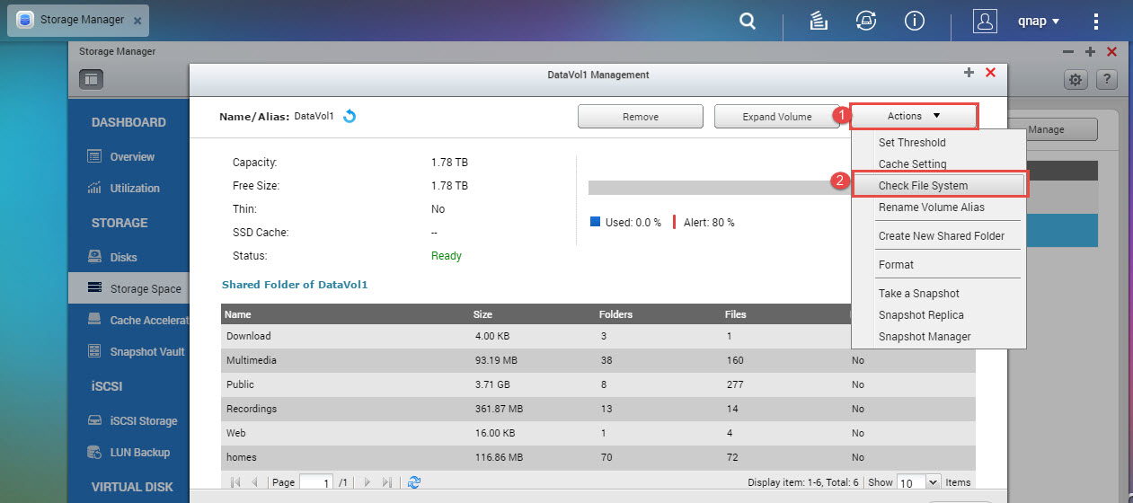 qnap check filesystem