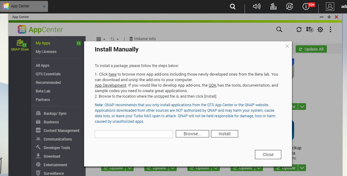 Qnap manual app install 2